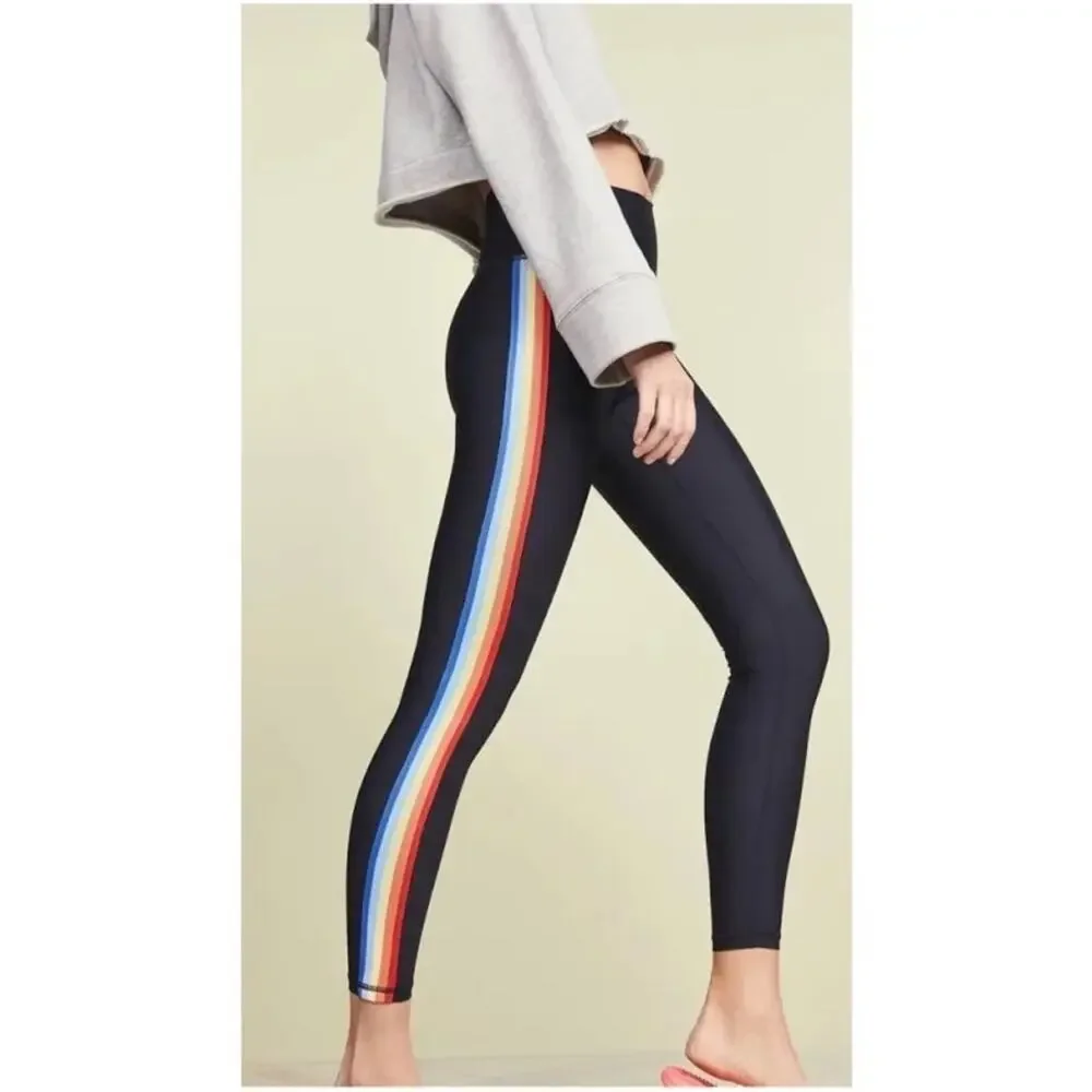 Spiritual Gangster Rainbow Striped Leggings Size M - Picture 2 of 8